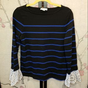 Black & Blue Striped Bell Sleeve Blouse